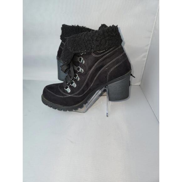 Jellypop Black Combat Ankle Boots Size 9.5M Lug Sole Heeled Sherpa Lined - Picture 14 of 14